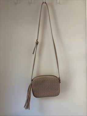 summer & rose Beige Laser-Cut Crossbody with Tassel